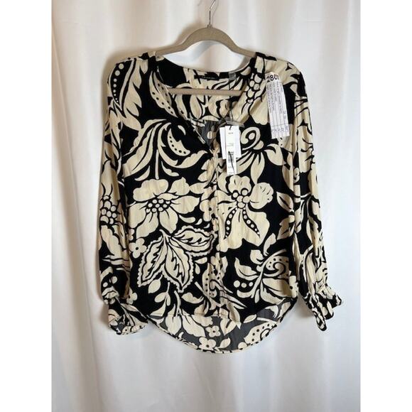 T TAHARI Women’s Black and Ivory Floral Blouse Size XS. - Picture 1 of 7